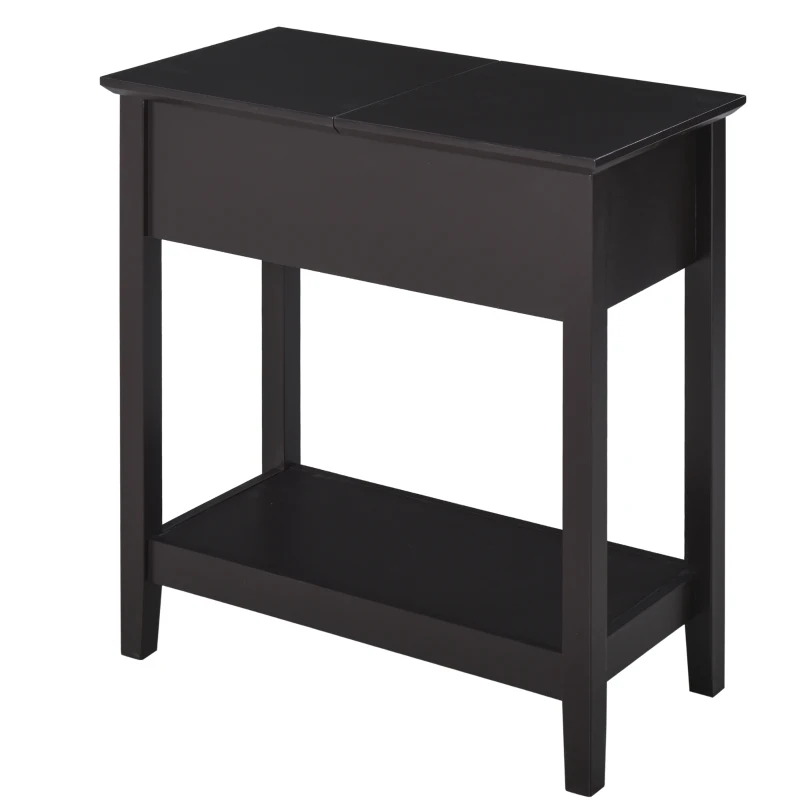 HOMCOM End Table, Narrow Side Table with Flip Top, Storage Cabinet, Bottom Shelf for Living Room, Dark Coffee