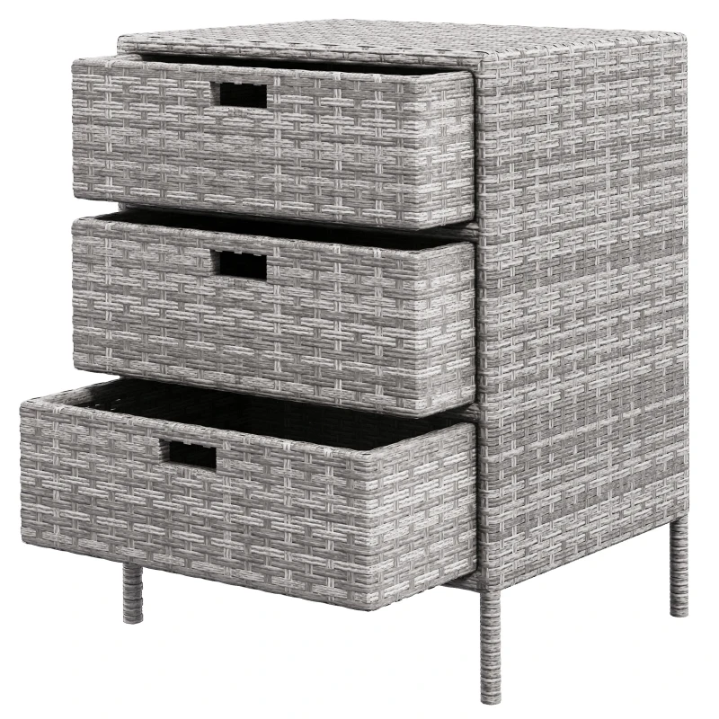 Outsunny Patio PE Rattan Storage Cabinet, Wicker Pool Cabinet Organizer, Outdoor Towel Rack for Pool with 3 Drawers, Gray