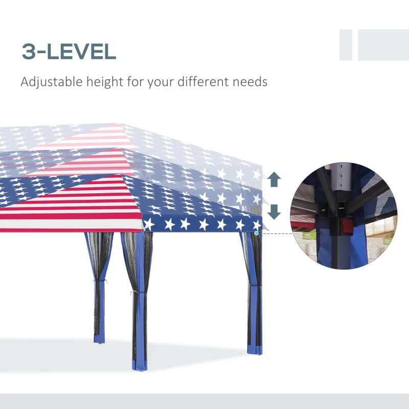 Outsunny 10'x20' Pop Up Party Tent Gazebo Wedding Canopy with 6 Sidewalls, American Flag