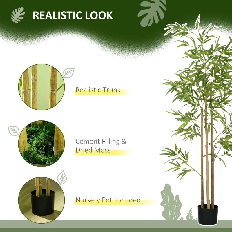 HOMCOM Set of 2 6ft Artificial Tree, Indoor Fake Bamboo with Pot, for Home Office Living Room Decor