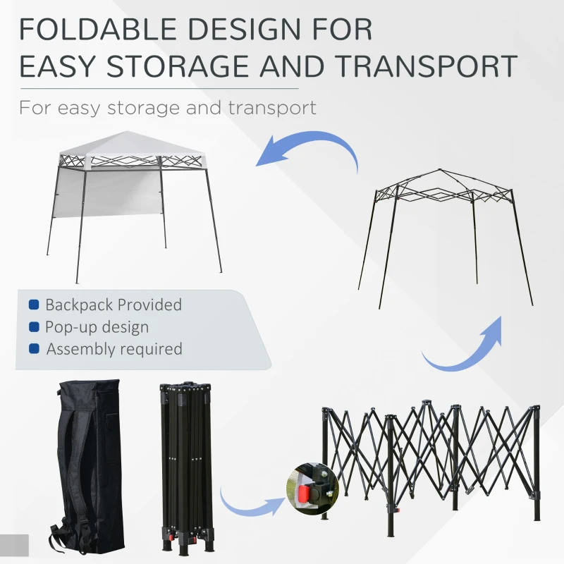 Outsunny 7' x 7' Pop Up Canopy Gazebo Tent with Backpack & Adjustable Legs, White