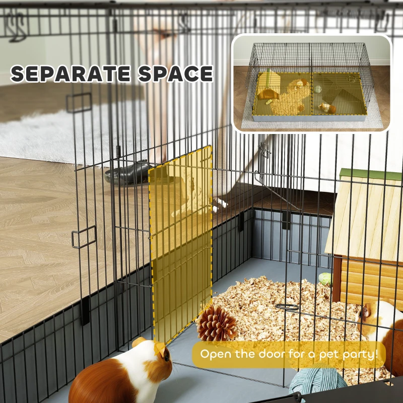PawHut Guinea Pig Cage with Removable Top, 2 Separate Area, Waterproof Bottom Liner, Ramp, Perch, for Rabbits, Hedgehogs