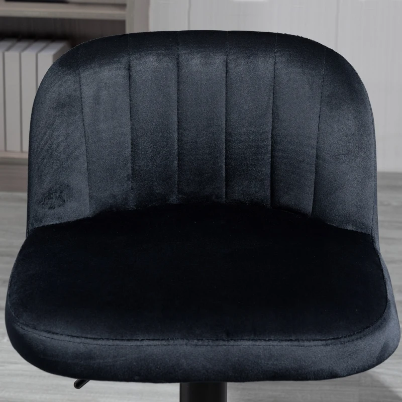 HOMCOM Adjustable Bar Stools Set of 2, Velvet Counter Height Barstool, Upholstered Kitchen Stool with Swivel Seat, Steel Frame, Footrest for Kitchen Counter and Dining Room, ‎Black