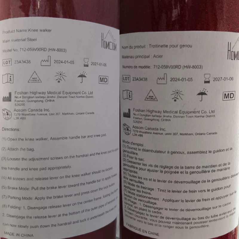 HOMCOM Adjustable Steerable Knee Walker, Foldable Knee Scooter with Rubber Wheels, Dual Brake, Crutch Alternative, Red