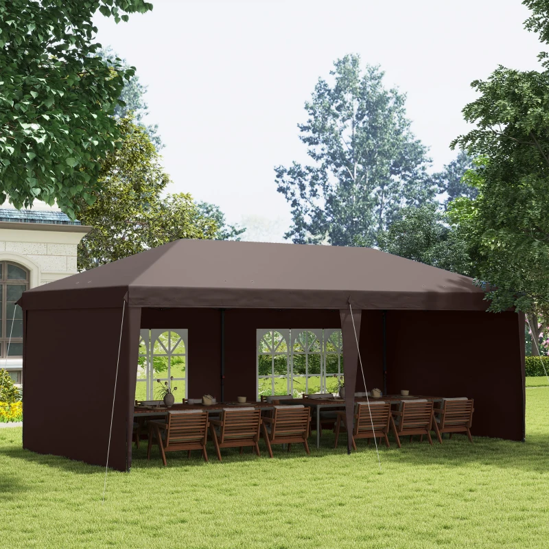 Outsunny 10' x 20' Pop Up Canopy Tent with 4 Sidewalls, Instant Gazebo with Carry Bag for Garden, Patio, Coffee(m-2)