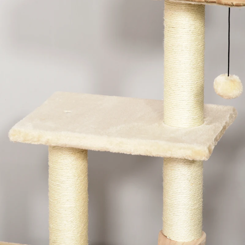 PawHut Cat tree Tower Climbing Kitten Activity Center Furniture with Sisal Scratching Post Rattan Condo Perch Hanging Balls 23.5" x 15.75" x 43"