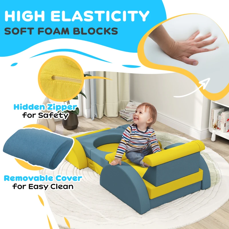 Qaba 14 Pieces Foam Climbing Blocks for Toddlers, Indoor Climb and Crawl Activity Play Set, Yellow