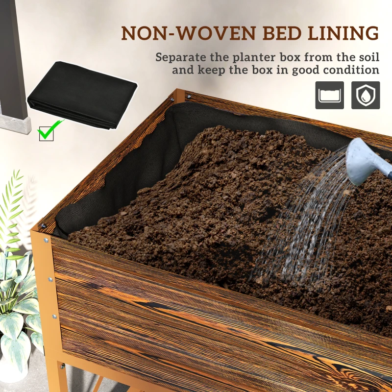 Outsunny Galvanized Raised Garden Bed, Metal Planter Box with Legs, Storage Shelf and Bed Liner, Dark Brown