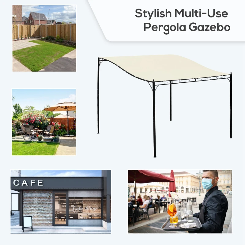 Outsunny 10' x 10' Steel Outdoor Pergola Gazebo, Patio Canopy with Weather-Resistant Fabric and Drainage Holes for Backyard, Deck, Garden, Cream White