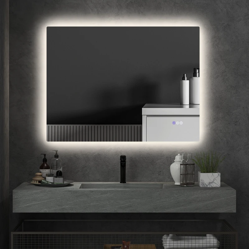 HOMCOM Dimmable Bathroom Mirror with Lights, 37" x 35" Backlit LED Mirror w/ Anti-Fog, Memory & Infinite Color Temperature