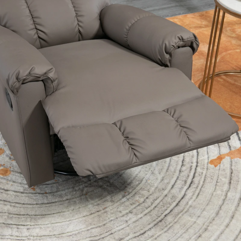 HOMCOM Rocker Recliner Chair with Overstuffed Back and Seat, Faux Leather Manual Reclining Chair with Footrest and 360 Swivel Rotation Base for Living Room, Brown