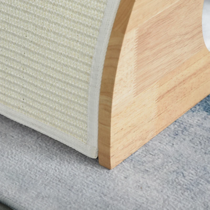 PawHut Wooden Cat House Kitten Condo with Cat-Shaped Entrance Sisal Scratching Carpet Soft Cushion, Natural