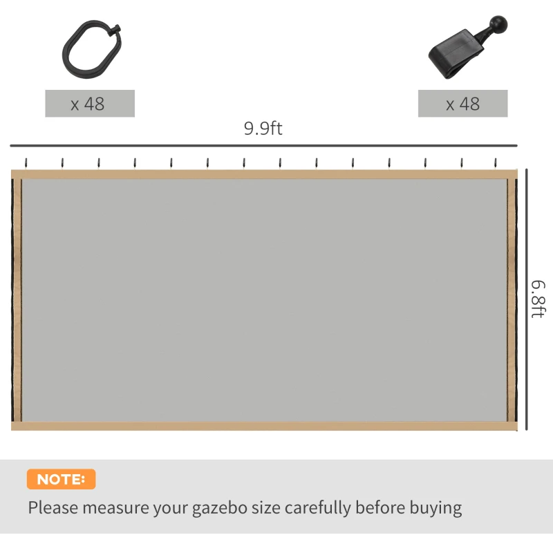 Outsunny Replacement Mesh Sidewall Netting for 10' x 10' Gazebos and Canopy Tents with Zippers, (Sidewall Only) Beige