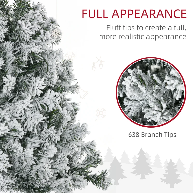 HOMCOM 6' Prelit Artificial Flocked Christmas Trees, with Snow Frosted Branches, Warm White LED Lights, Auto Open