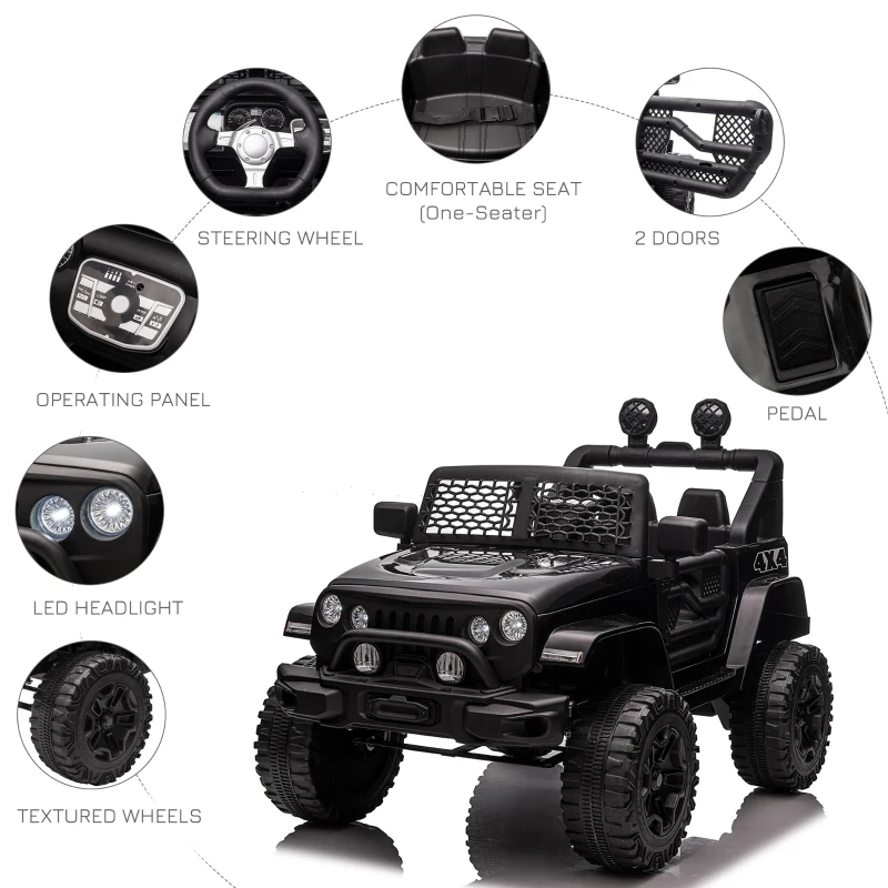 Aosom 12V Battery Powered Kids Ride On Car Off Road Truck Toy w/ Parent Remote, Black