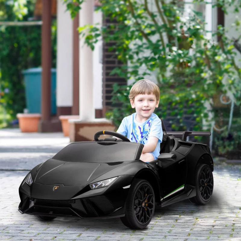 Qaba 12V Lamborghini Huracan Licensed Kids Electric Car with Parent Remote Control, Spring Suspension, Transport Wheel, Black(m-10)
