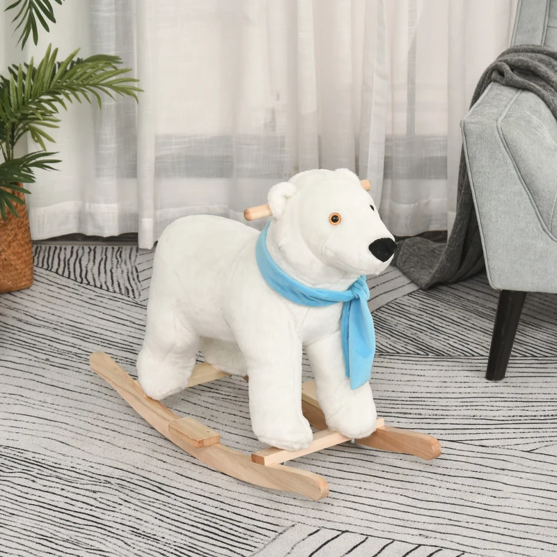 Qaba Kids Ride On Rocking Horse with Soft Polar Bear Body, Fun Roaring Sound, & Safety Handlebars/Footrests