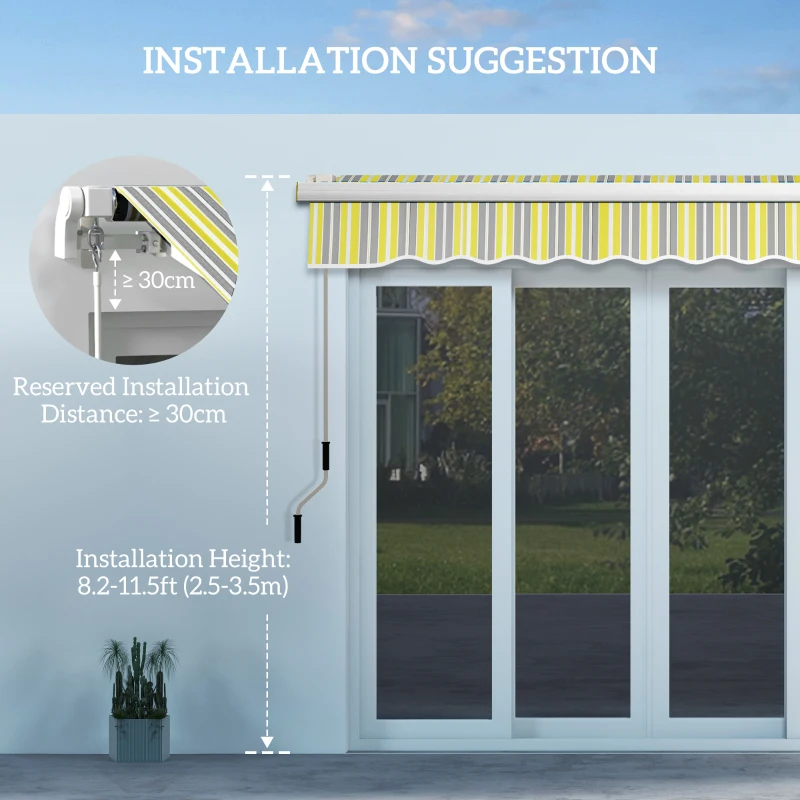 Outsunny 8' x 6.5' Manual Retractable Awning with LED Lights, Aluminum Sun Canopies for Patio Door Window, Yellow and Grey