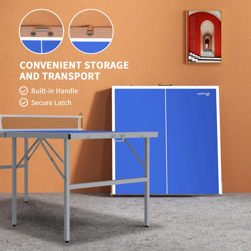 Soozier Portable Ping Pong Table Set, Foldable Table Tennis Table with Net, 2 Paddles, 3 Balls for Outdoor Indoor, Blue