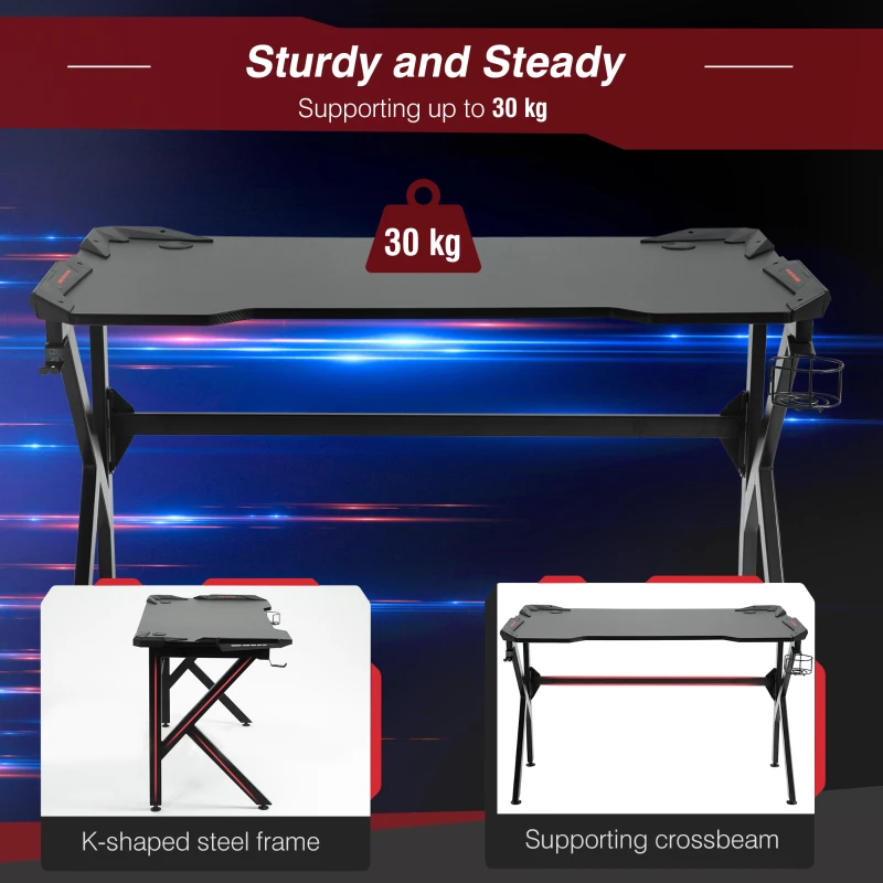 HOMCOM 47" Gaming Desk, Home Office Computer Table Workstation with Cup Holder, Headphone Hook, Black