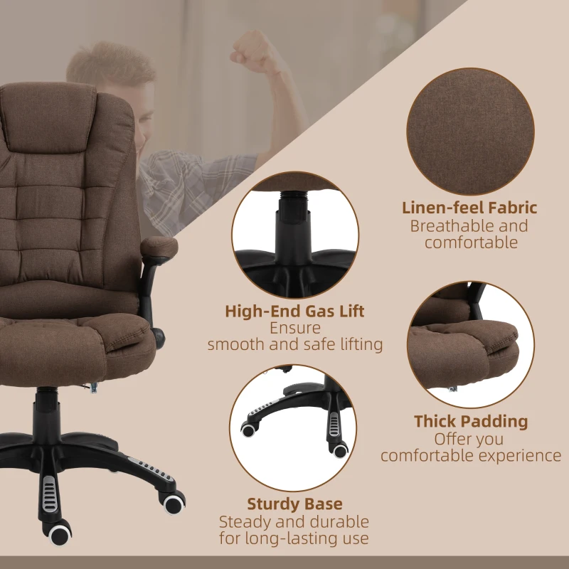 Vinsetto Reclining Massage Office Chair, Executive Office Chair with High Back, Swivel Wheels, Brown