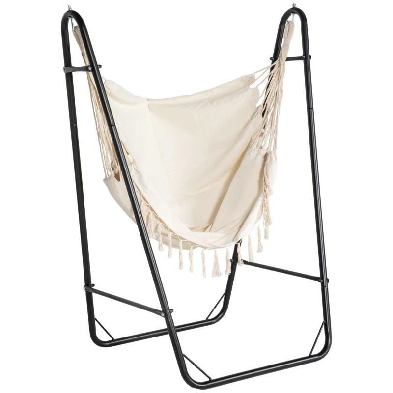 Outsunny Hammock Chair with U Shape Stand, Hammock Swing Chair with A Side Pocket, Cream White