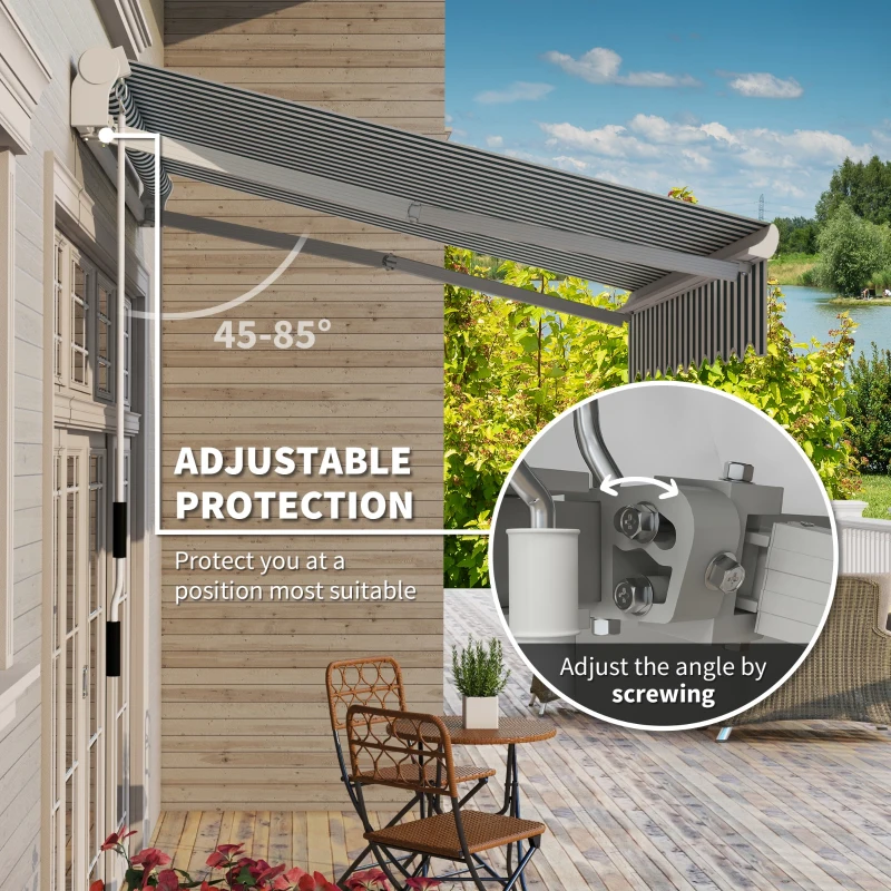 Outsunny 8' x 6.6' Patio Retractable Awning, Manual Exterior Sun Shade Deck Window Cover, Green Striped