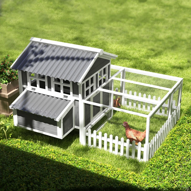 PawHut Wooden Chicken Coop with Run for 1-2 Chicken, Bunnies, Ducks