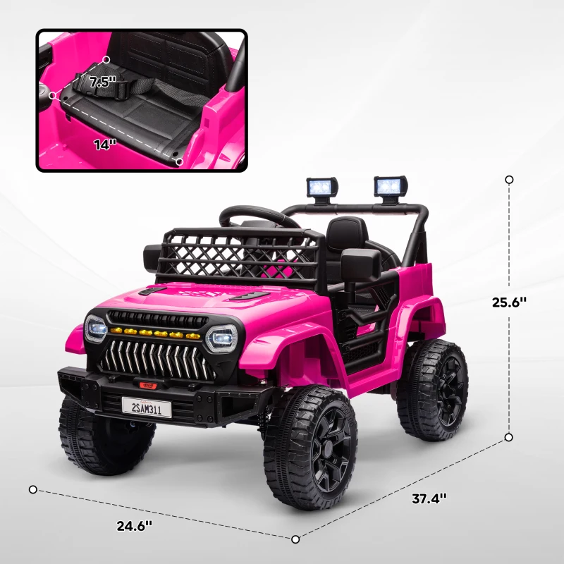 Qaba 12V Battery Powered Ride On Truck, Kids Electric Car with Spring Suspension, Remote, Horn, USB Music, Pink