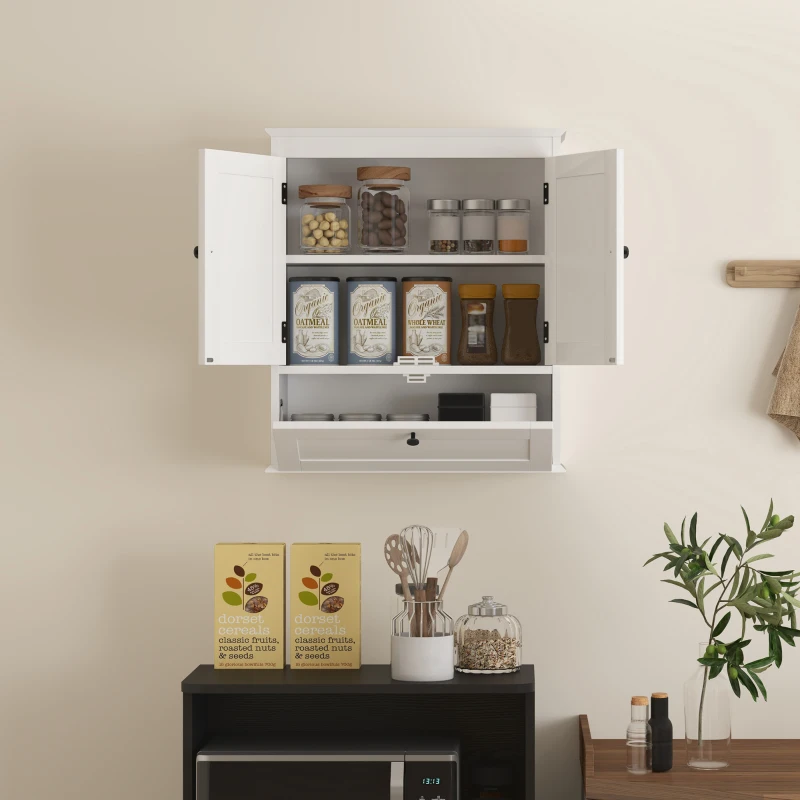 HOMCOM Medicine Cabinet with Adjustable Shelf, Bathroom Wall Cabinet Bathroom Cabinet with Recessed Panels, White