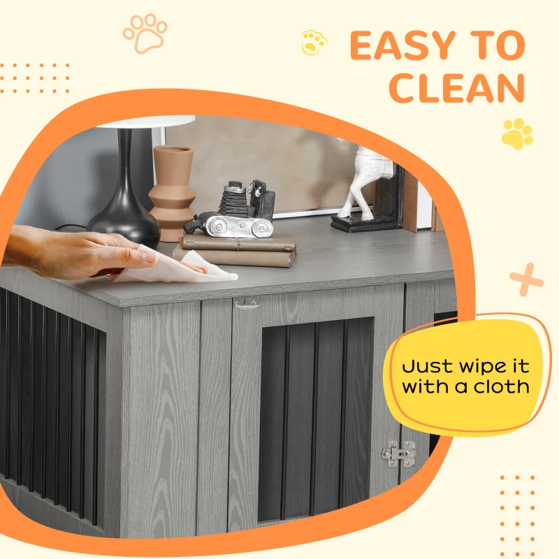 PawHut Dog Crate Furniture with Lockable Magnetic Door, Adjustable feet for Extra Large, Medium & Small Dogs, Indoor Use, Grey