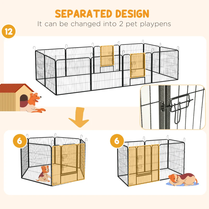 PawHut Dog Pen with Gate, 12 Panels Puppy Playpen, Dog Fence, 31.5"H