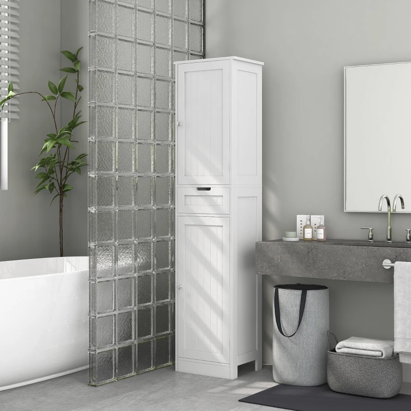 HOMCOM Freestanding Bathroom Cabinet with Drawer and 2 Doors, Tall Bathroom Cupboard for Kitchen, Study, Living Room