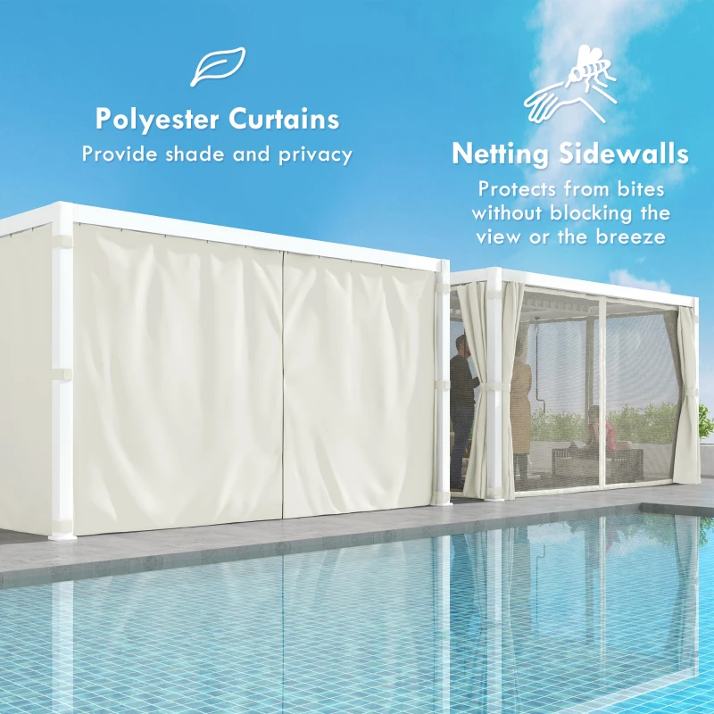 Outsunny 10' x 13' Outdoor Retractable Pergola w/ Sun Shade Aluminum Louvered Top, Pergola w/ Canopy, Curtains, Netting, Cream