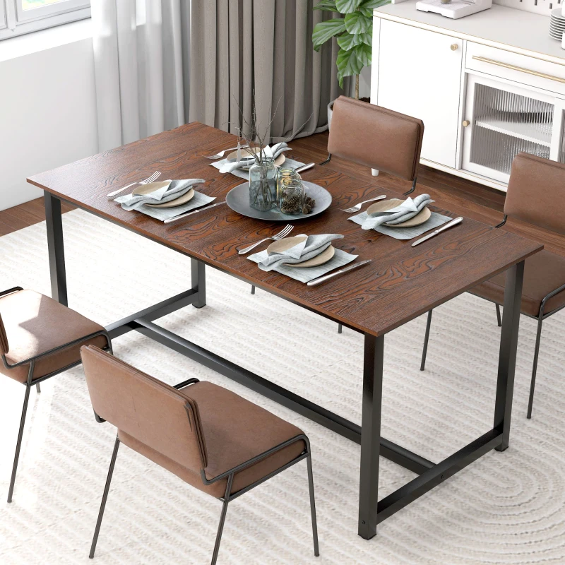 HOMCOM 63"-79" Collapsible Dining Table for 4-6, Foldable Kitchen Table with Steel Frame for Dining Room, Brown Wood Grain
