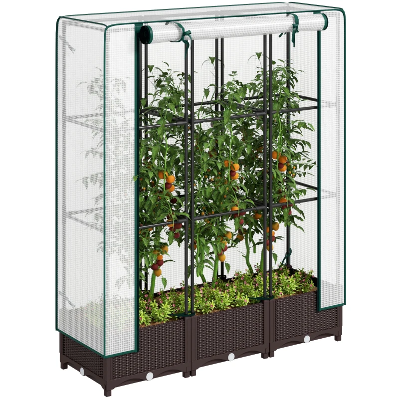 Outsunny Raised Garden Bed Kit with Trellis, Plastic Raised Flower Bed with PE Cover and Zipper Door, 47 x 16 x 50 inch