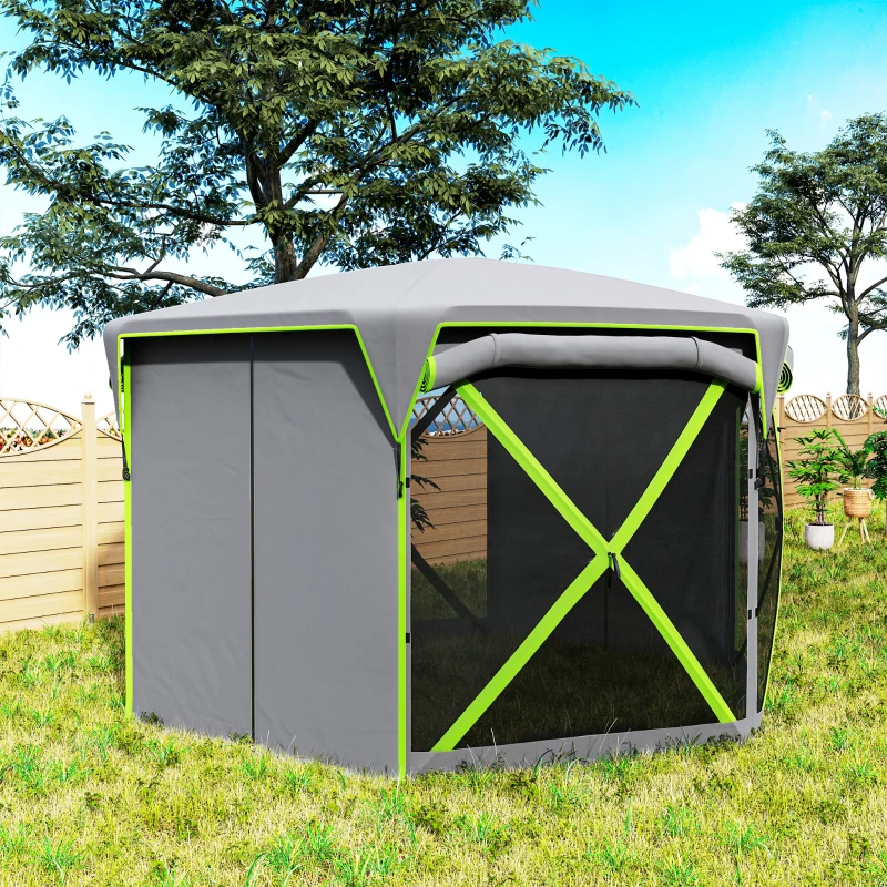 Outsunny 11 x 11ft Pop Up Camping Gazebo, Screen Tent House with Removable Roof Cover, Roll-up Wind Panels for Camping, Backyard