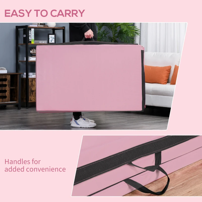 Soozier 4'x8'x2" Folding Gymnastics Tumbling Mat, Exercise Mat with Carrying Handles for Yoga, MMA, Martial Arts, Stretching, Core Workouts, Pink
