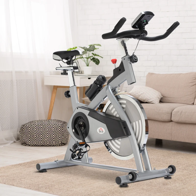 Soozier Upright Exercise Bike, Home Gym Cycling Fitness Machine, Equipment with Adjustable Resistance LCD Monitor Bottle Holder, Sliver