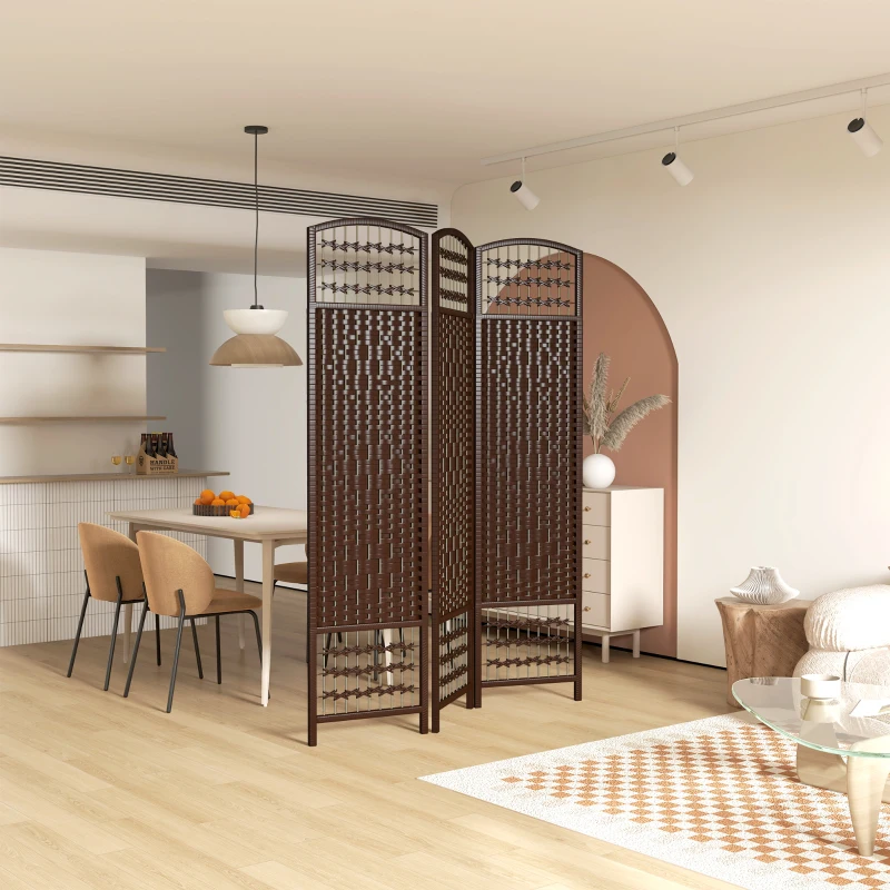 HOMCOM 3 Panel Folding Room Divider Portable Privacy Screen Wave Fiber Room Partition for Home Office Brown