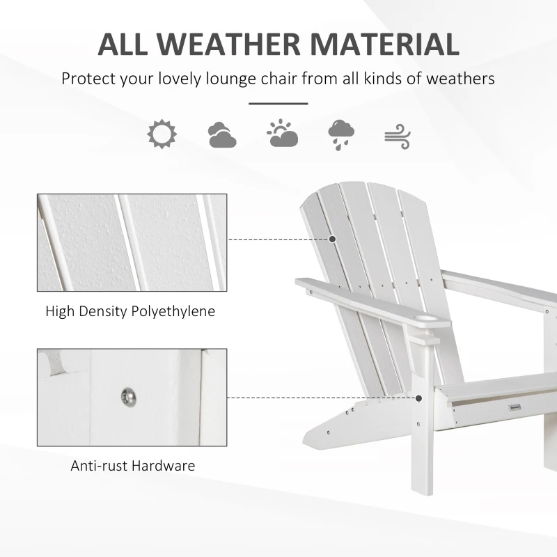 Outsunny Adirondack Chair with Cup Holder, All Weather Patio Chair HDPE Lounger, Fire Pit Seating High Back and Wide Seat for Outdoor, Backyard, Garden, Deck, Lawn, White