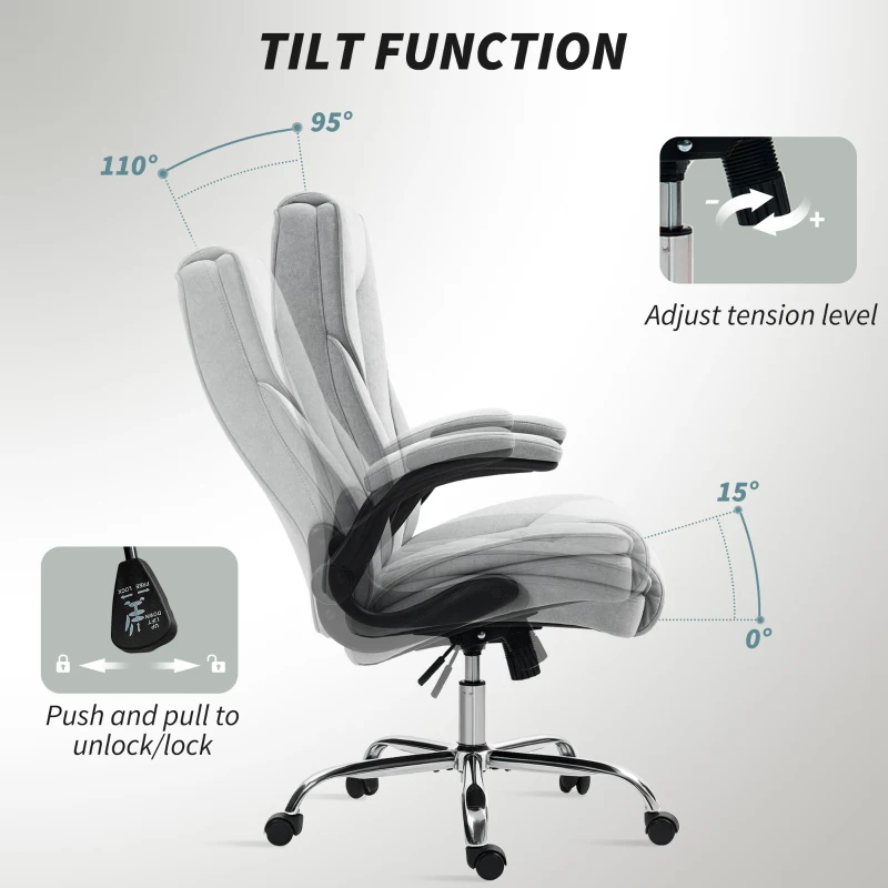 HOMCOM Executive Office Chair, Desk Chair with Flip-up Armrest, Diamond Fabric Computer Chair for Home Office, Gray