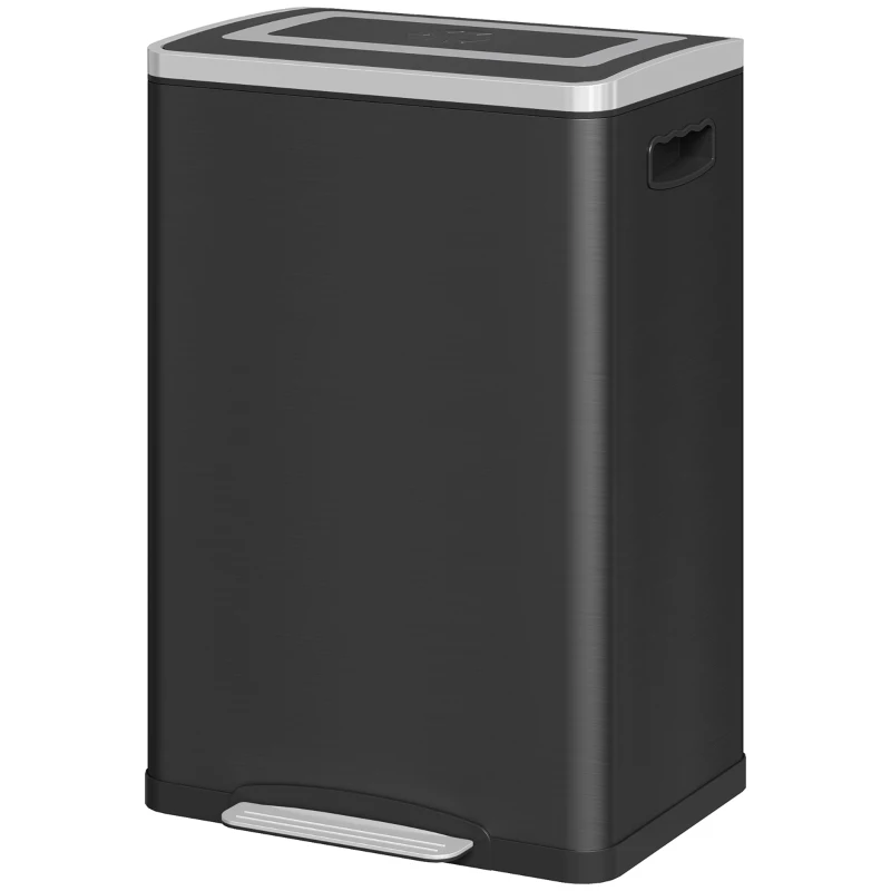 HOMCOM 2 x 20 Liter Garbage Bin, Stainless Steel Garbage Can with Soft-Close Lid and Removable Inner Buckets, Black