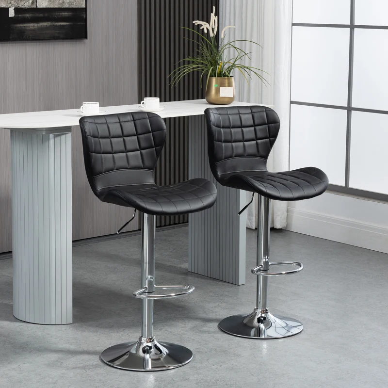 HOMCOM Set of 2 Counter Height Bar Stools Swivel Stool Height Adjustable Bar Chairs with Footrest for Kitchen Dining Home Pub, Black