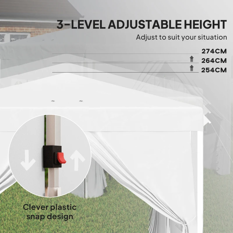 Outsunny 10' x 10' Pop-Up Canopy Tent with Sidewalls, Height-Adjustable, Carry Bag Included, for Outdoor, Garden, Patio, White