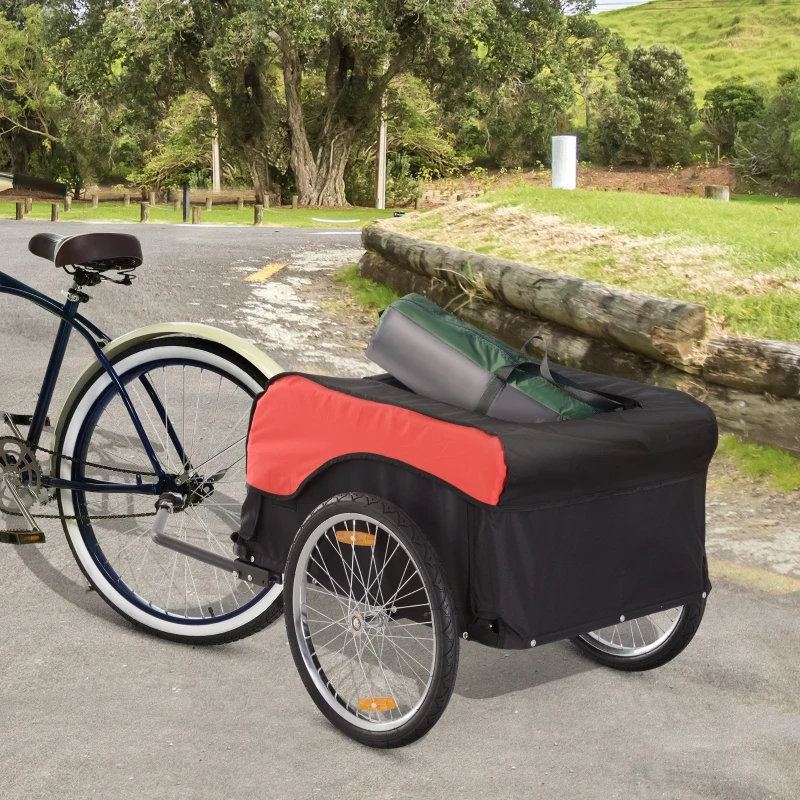 Aosom Bike Cargo Trailer Bicycle Luggage Carrier Cart with Cover Black Red