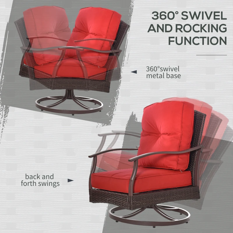 Outsunny 4 PCS Patio PE Rattan Wicker Sofa Set Outdoor Conversation Furniture w/ Two Tier Tea Table & Cushions, Red