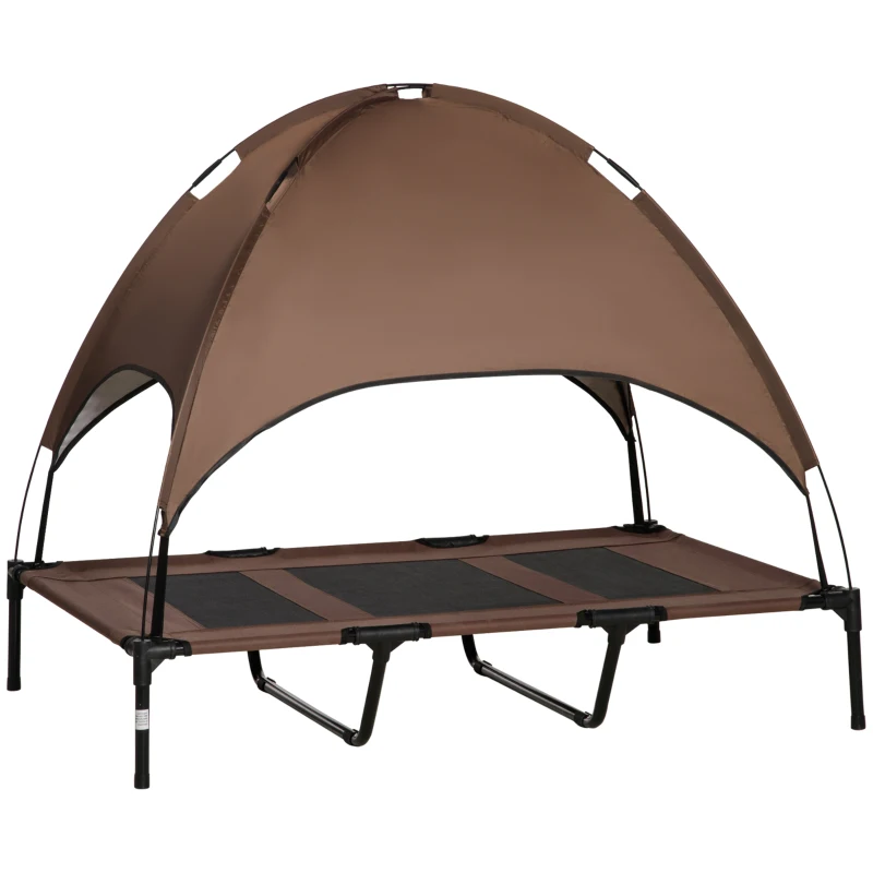 PawHut 48" x 36" Elevated Portable Dog Cot Cooling Pet Bed with UV Protection Canopy Shade, Coffee