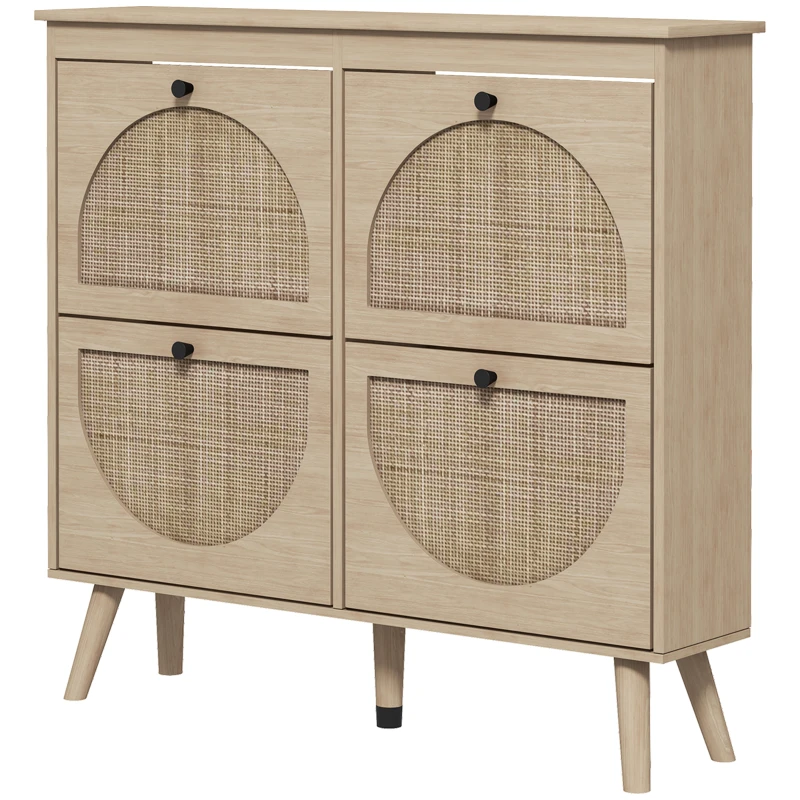 HOMCOM Shoe Cabinet for entryway, Shoe Storage Cabinet with 4 Flip Drawers and Adjustable Shelves for 20 Pairs of Shoes, Oak