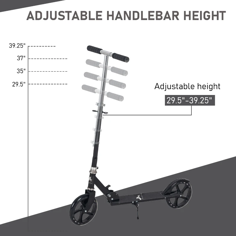 Aosom Kids Foldable Kick Scooter with Adjustable Height, Soft Textured Handles, Wide Deck, Brakes for Ages 7-14, 29.5" H - 39" H, Black